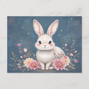 Cartão Postal De Festividades Páscoa Floral de coelho Adorável
