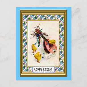 Cartão Postal De Festividades Páscoa - Mandolin e pintinhos de éster