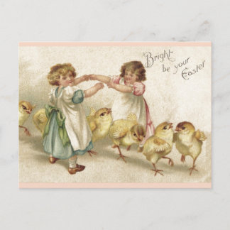 Cartão Postal De Festividades Páscoa - Meninas bonitas com Cartão-Postal Pintinh