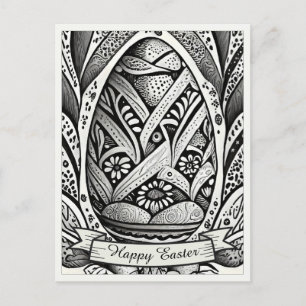 Cartão Postal De Festividades Páscoa motif b/w desenho animado com ovos de Pásco