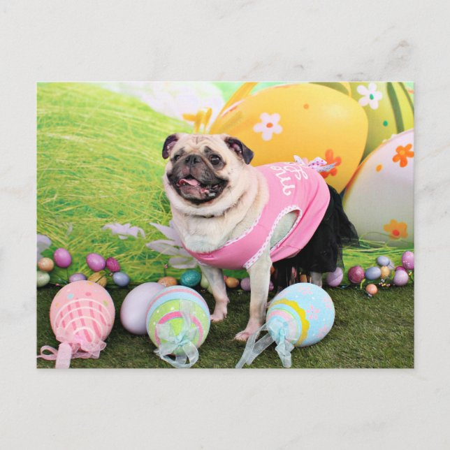 Cartão Postal De Festividades Páscoa - Pug - Hannah (Frente)
