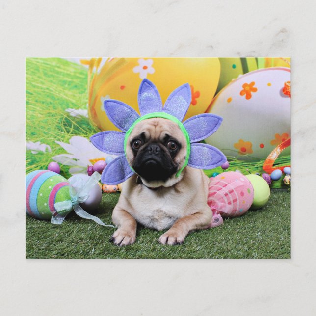 Cartão Postal De Festividades Páscoa - Pug - Louie (Frente)