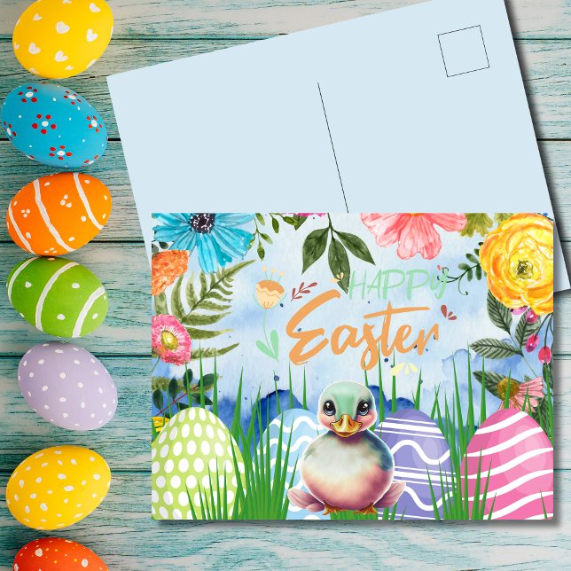 Cartão Postal De Festividades Páscoa Quacktastic com Flores (Criador carregado)