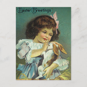 Cartão Postal De Festividades Páscoa Saudações Garota Bebê Nabo