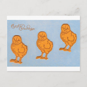 Cartão Postal De Festividades Páscoa saudações Pintinhos Azul