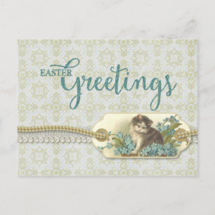 Cartão Postal De Festividades Páscoa Saudações Reprodução de Gatinho de Vin