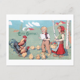 Cartão Postal De Festividades Páscoa Vintage Família Aves