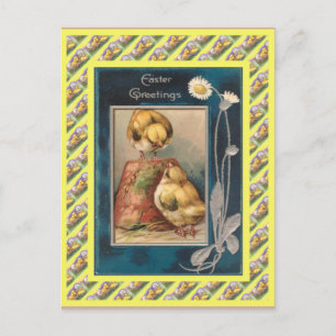 Cartão Postal De Festividades Páscoas, 1930, Pintinhos e varejeiras