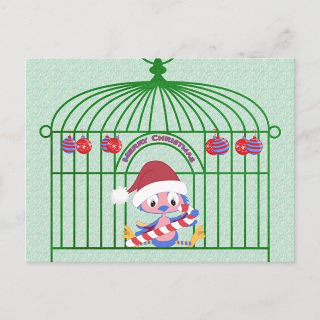 Cartão Postal De Festividades Pássaro Azul de Natal em Gaiola Ornamentada Person (Frente)