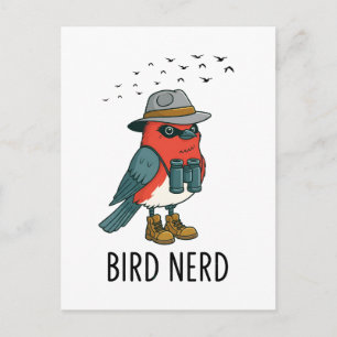Cartão Postal De Festividades Pássaro Engraçado Nerd Observando Pássaro Pássaro