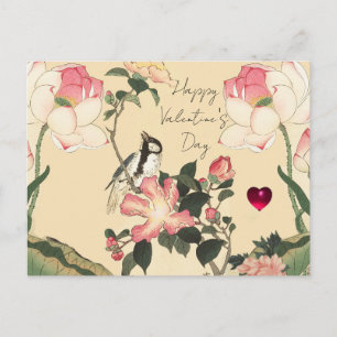 Cartão Postal De Festividades PÁSSARO PEQUENO, ROSAS ROSADAS, FLOR DE LÓTUS Dia