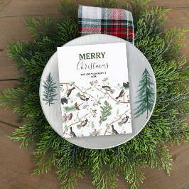 Cartão Postal De Festividades Pássaros-de-frango Berries e Pinecones Natal