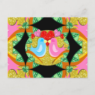 Cartão Postal De Festividades Pássaros de Kissy dos namorados Sparkling