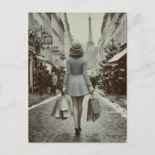 Cartão Postal De Festividades Passeio de Compras de Inverno em Paris