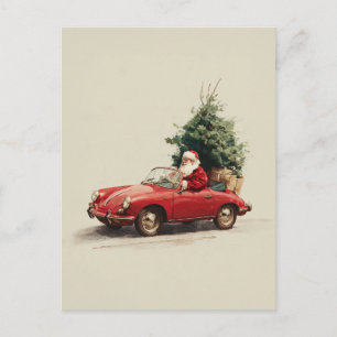Cartão Postal De Festividades Passeio de Santa em Conversível Vermelho