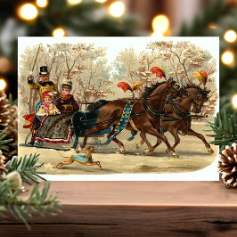 Cartão Postal De Festividades Passeio de Trenó de Natal Antigo