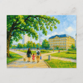 Cartão Postal De Festividades Passeio no parque em Varsóvia - pintura a óleo com