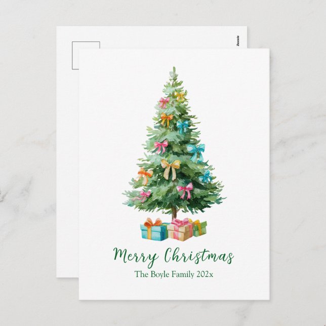 Cartão Postal De Festividades Pastel Bows Ribbons Christmas Tree Postcard (Frente/Verso)