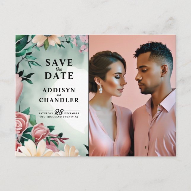 Cartão Postal De Festividades Pastel Flower Elegance: Casamento Floral Verde Sag (Frente)