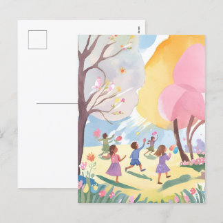 Cartão Postal De Festividades Pastel Páscoa Ovo Caça Floral Aquarela