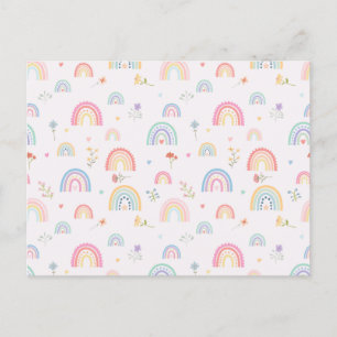Cartão Postal De Festividades Pastel Rainbows Girly Wildflower & Hearts