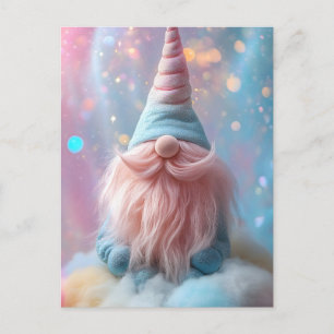 Cartão Postal De Festividades Pastel Unicorn Gnomo / Gonçalo com Barba Rosa Fluf