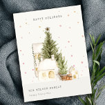 Cartão Postal De Festividades Pastel White Snow Tree Casas de Terras de Neve Sau<br><div class="desc">Se precisar de mais alguma personalização,  por favor,  sinta-se à vontade para me enviar uma mensagem em yellowfebstudio@gmail.com.</div>