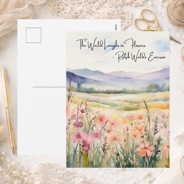 Cartão Postal De Festividades Pastel Wildflower ri em Flores Aquarela (Criador carregado)