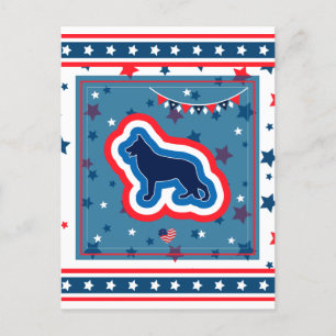 Cartão Postal De Festividades Pastor Alemão Patriótico Vermelho Branco Azul 4 de