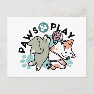 Cartão Postal De Festividades Patas e Diversão – Adorável Ilustração de Gato