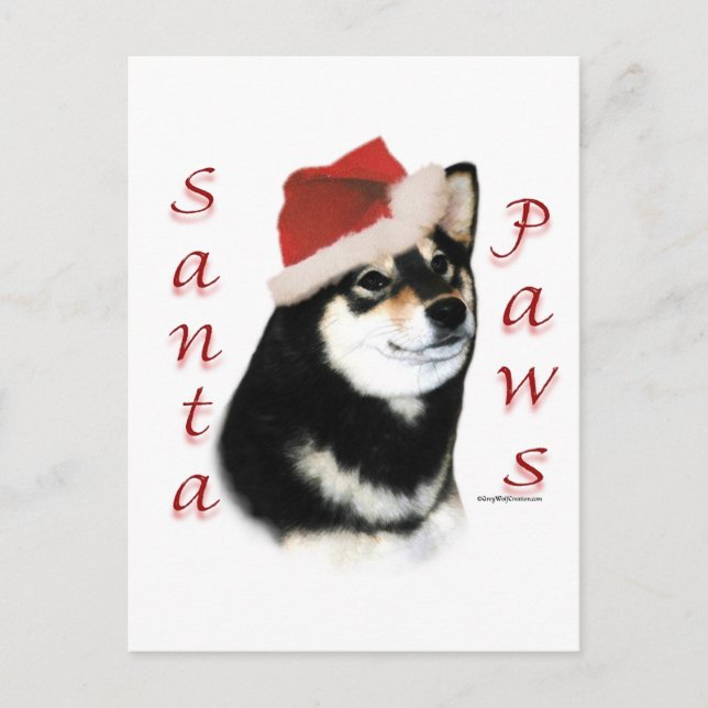 Cartão Postal De Festividades Patas pretas do papai noel de Shiba Inu (Frente)