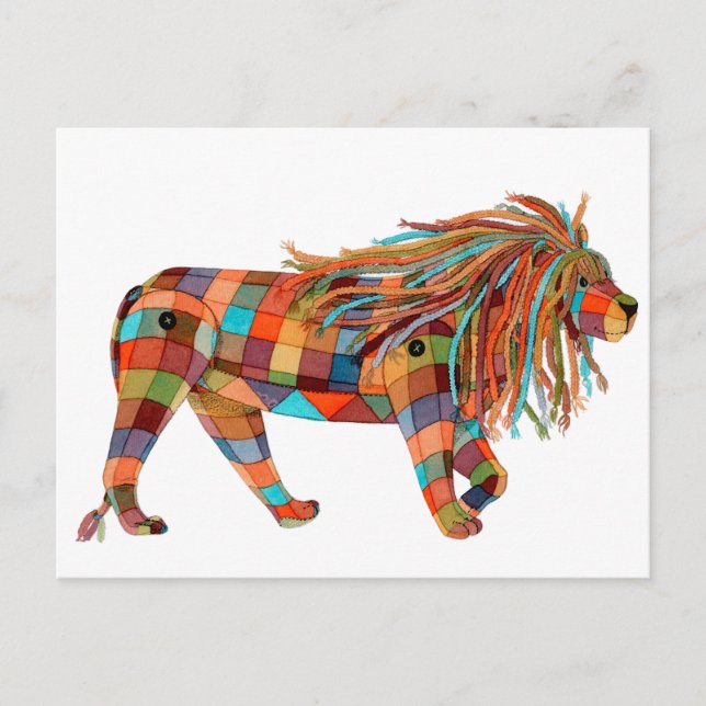 Cartão Postal De Festividades Patchwork Lion (Frente)