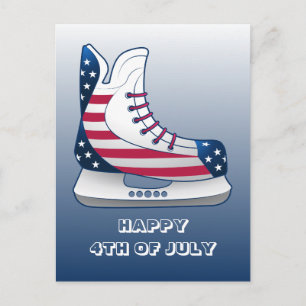 Cartão Postal De Festividades Patins de hóquei dos EUA para 4 de julho
