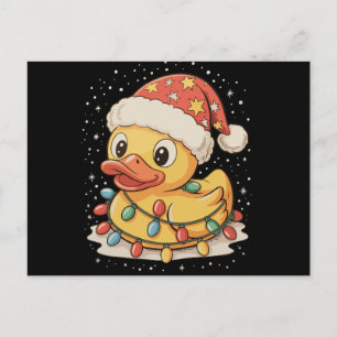 Cartão Postal De Festividades Pato de Borracha Chapéu de Papai Noel Luzes de Nat