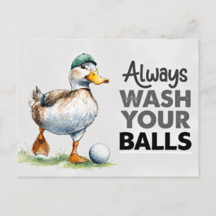 Cartão Postal De Festividades Pato Golfista Engraçado Sempre Lave Suas Bolas