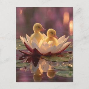 Cartão Postal De Festividades Patos Adoráveis em Flor de Água