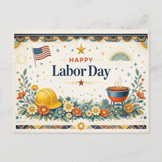 Cartão Postal De Festividades Patriotic Americana Happy Labor Day (Frente)