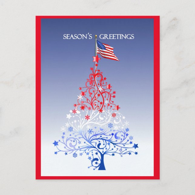 Cartão Postal De Festividades Patriotic Christmas Tree with American Flag (Frente)