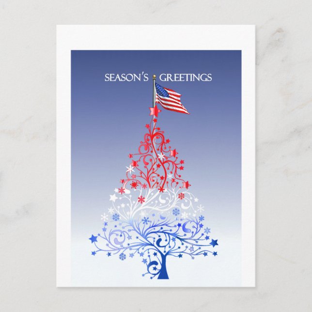 Cartão Postal De Festividades Patriotic Christmas Tree with American Flag (Frente)