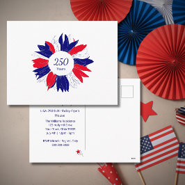 Cartão Postal De Festividades Patriotic Floral USA 250 Years Fourth of July BBQ