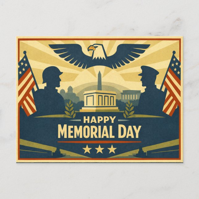Cartão Postal De Festividades Patriotic Silhouettes Memorial Day (Frente)