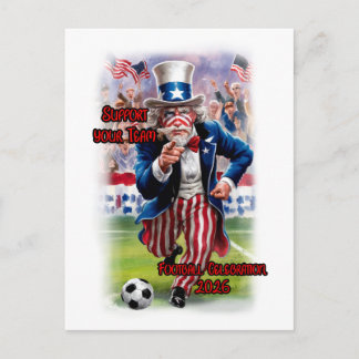 Cartão Postal De Festividades Patriotic Uncle Sam playing Soccer on a