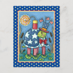 Cartão Postal De Festividades PATRIOTIC UNCLE SAM TURTLE, FUNNY FIRECRACKER Cute