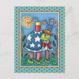 Cartão Postal De Festividades PATRIOTIC UNCLE SAM TURTLE, FUNNY FIRECRACKER Cute