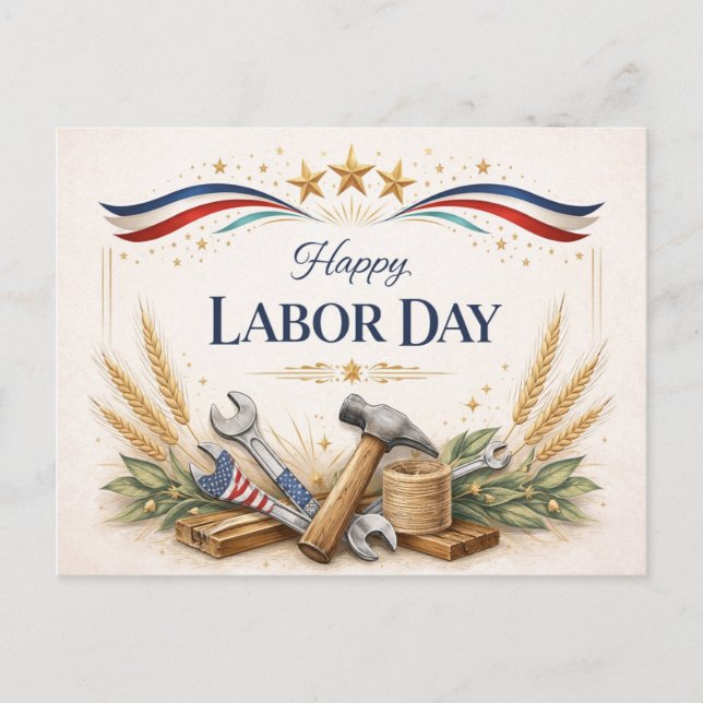 Cartão Postal De Festividades Patriotic Worker Tools Labor Day (Frente)