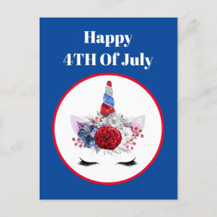 Cartão Postal De Festividades Patriótico, 4 de julho Fantasia Unicórnio