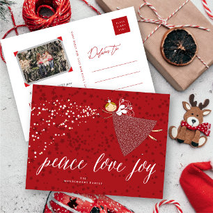 Cartão Postal De Festividades Paz Amor Alegria Flocos de Neve Fada de Natal Mág