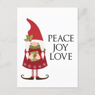 Cartão Postal De Festividades Paz Amor Alegria Garota Gnomo