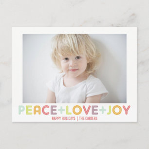 CARTÃO POSTAL DE FESTIVIDADES PAZ AMOR ALEGRIA TIPOGRAFIA FÉRIAS FOTO
