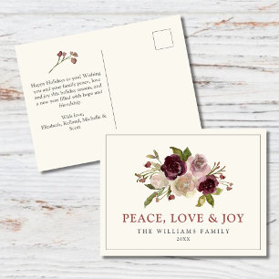 Cartão Postal De Festividades Paz, amor e alegria, Buquê de inverno